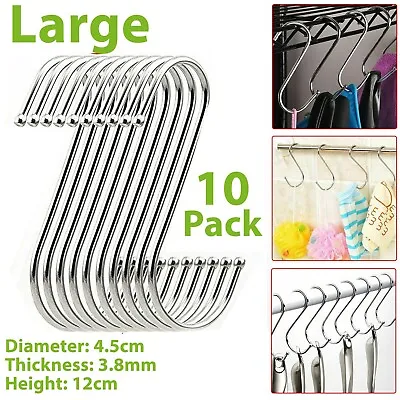 10 X S Hooks Stainless Steel Kitchen Meat Pan Utensil Clothes Hanger Hanging UK • £4.55