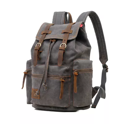 Vintage Canvas Travel Laptop Camping Hiking School Backpack Bag Rucksack Satchel • $46.99