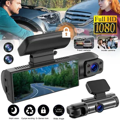 1080P Dual Lens Car Dash Cam G Sensor DVR Front And Inside Camera Video Recorder • £26.92