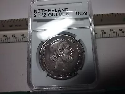 1859 Netherland 2 1/2 Gulden Silver Crown • $36