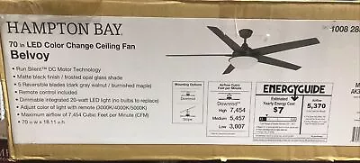 Hampton Bay Belvoy 70 In. LED Indoor Matte Black Ceiling Fan With Light + Remote • $154.99