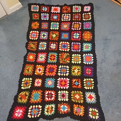 Granny Square Multicolor Retro Afghan Handmade Crocheted Vintage Throw  • $12.99