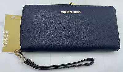 Michael Kors Mercer Travel Continental Leather Wristlet Wallet Admiral Blue NEW • $83.99