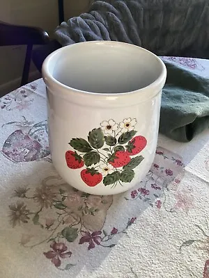 Ceramic White Vase Strawberry  Vintage Utensil Holder Farmhouse Decor McCoy LCC • $50