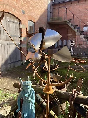 Metal Garden Rusty Wind Spinner Stake Ornament Support • £35