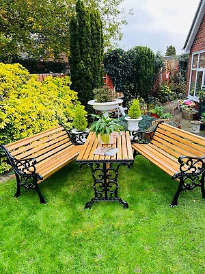 Cast Iron And Oak Garden Benches And Table • £1095