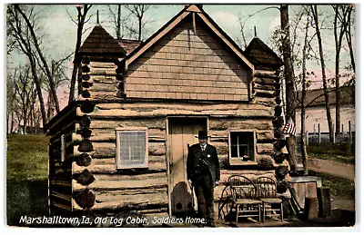 Postcard Vintage 1908 Old Log Cabin Soldiers Home Marshalltown IA • $5.57