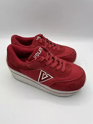 Vintage Volatile Sneakers Platform Y2K Rave Red Suede Skate Grunge Size 9 RARE • $74.99