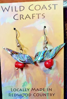 Abalone Bird And Coral Bead Earrings • $7.99