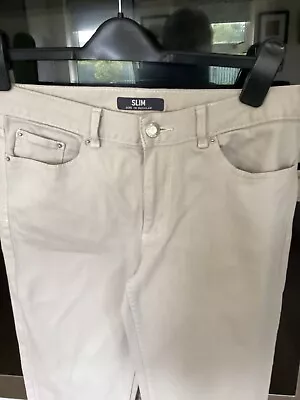 Marks And Spencer Natural Cotton Slim Cropped Trousers Size 10 • £8.50