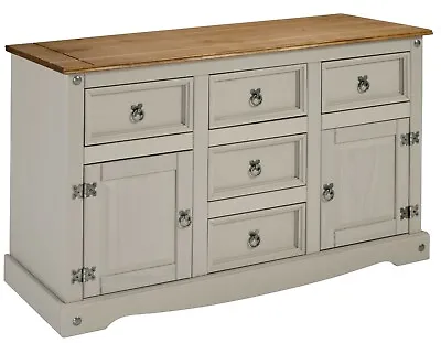 Corona Sideboard Grey Wax 2 Door 5 Drawer Solid Pine Dining Mercers Furniture® • £138.99