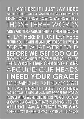 CHASING CARS - SNOW PATROL If Word Words Song Lyric Lyrics Wall Art Typography  • £6.55