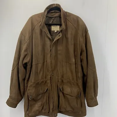 Georgetown Leather Design Mens Large Coat Full Zip Snap Brown Drawstring READ • $55.94