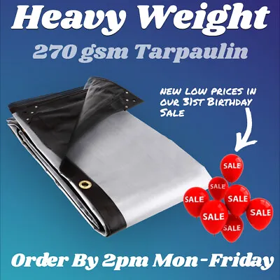 Tarpaulin Extra Heavy Duty Waterproof Cover Builders Tarp 270GSM Ground Sheet • £285