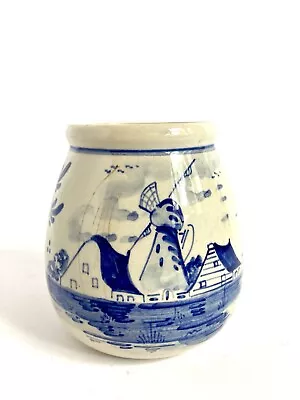 Delfts Hand Painted Wings Works Vase Jar Rotterdam Holland Blue White Windmill • $9.95