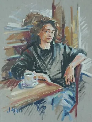 Original Oil Painting Sketch Girl In Cafe By Jane Allen. 18 X 14 Inches • £49