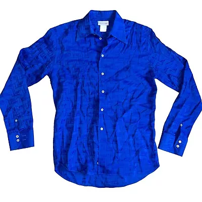 Vtg Classic Versace Monogram Shirt Logo Button Down Blue Formal Italy 39/15.5 • $99