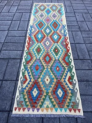 Handmade Afghan Hallway Runner Kilim 300 X 87 Cm Persian Tribal Wool Kelim • $312