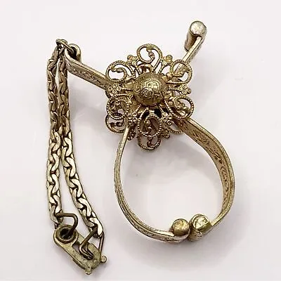 Vintage Gold Tone Filigree Flower Glove Clip Scarf Clip For Purse Hand Bag • $14.99