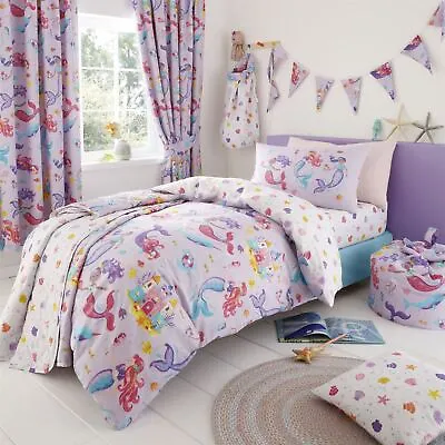 Girls Boys Kids Magical Mermaids Reversible Duvet Cover Bedding Curtains • £9.99