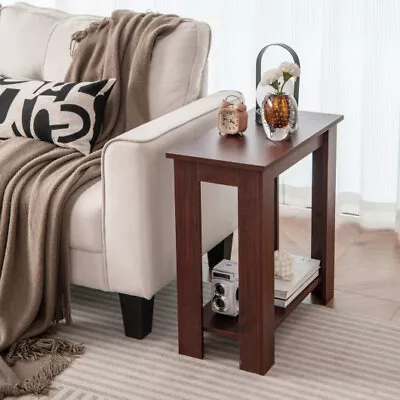 2-Tier Modern Compact End Table With Storage Shelf-Brown • $40.30
