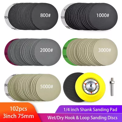 102x 3 In Sanding Discs 800-5000 Grit For Drill Wet Dry Hook Loop Sandpaper Pads • $15.18