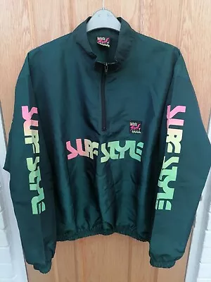 Vintage Surf Style 1/4 Zip Pullover Dark Green Windbreaker Jacket ONE SIZE  • £12.99