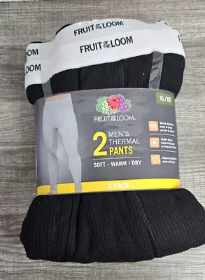 Fruit Of The Loom Mens Black Thermal Bottom Pants 2-PACK Size XL Underwear • $10