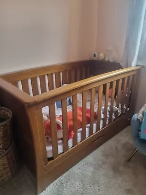 Mamas And Papas Oak Cot Bed And Changing Unit/draws And Storage Rail • £200
