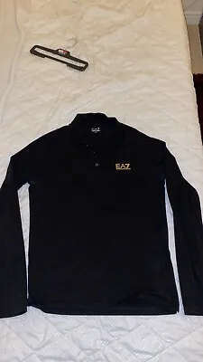 EA7 Men's Logo Jersey Longsleeved Polo Shirt Black • £31.99