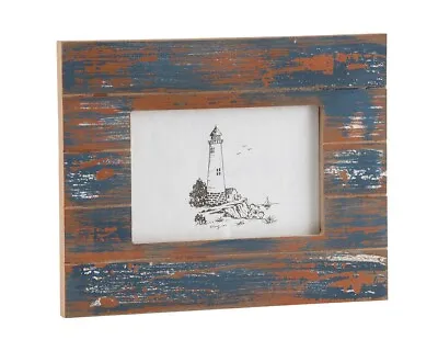 Nautical Picture Frame Wood Blue Seaside Home Image Holder Distressed Frame • £6.95