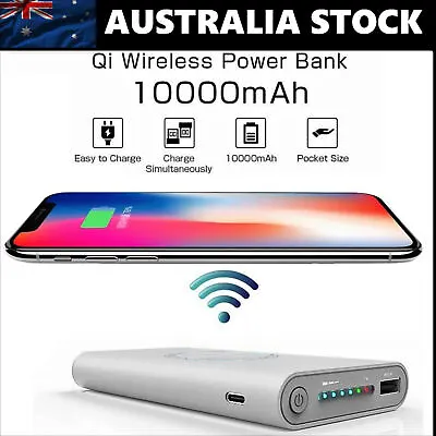 $29.99 • Buy 10000mAh White Portable  Qi Wireless Charging Usb Type C Charger Power Bank 