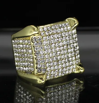 Mens Iced Square Pinky Ring Cz Band 14k Gold Plated Hip Hop Fashion • $10.99