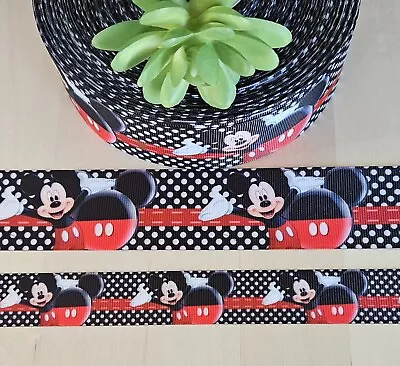 7/8 & 1.5  (1 YD) Mickey Mouse Grosgrain Ribbon Disney Hair Bow Lanyard Ribbon • $1.35