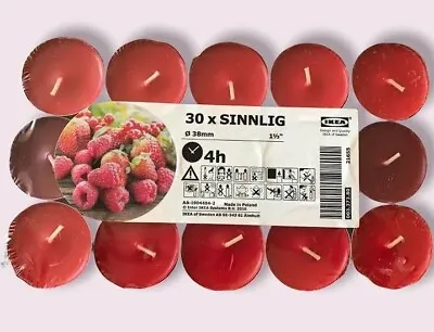 Ikea SINNLIG Tealight Candles SWEET BERRIES RED - 2x Pack Of 30 • £10.99