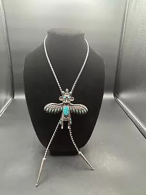 Vintage Sancrest Native American Eagle Kachina Turquoise & Silver Tone Bolo Tie • $49.95