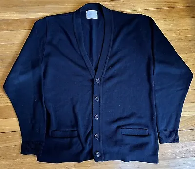 Vintage Mr. Rogers Sweater Knit Cardigan W/ Pockets Made In USA Navy Royal Park • $35