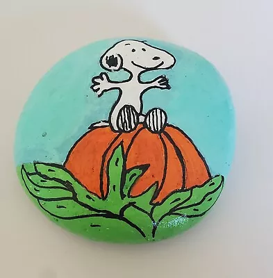 Hand Painted Snoopy Fall Pumpkin Rock Collectible Gifting Ideas Pebble Stone  • $22