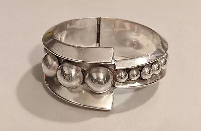 Vintage 925 Sterling Silver Clamper Hinged Bracelet Taxco Mexico Balls 50grams • £118.77