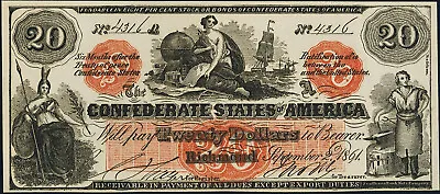 1861 $20 T19 *Reproduction* Civil War Currency Minerva Navigation Blacksmith • $3.50