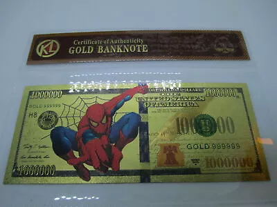 Novelty Spiderman One Million Dollar 24k Gold Plated Banknote Collectable Gift  • £11.49