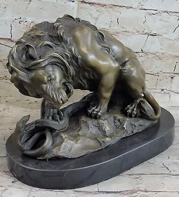 Bronze Lion And Snake Sculpture On A Solid Marble Base Art Ornament. Gift • $251.40