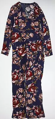 Long Tall Sally Womens Blue Floral Viscose Jumpsuit One-Piece Size 10 Zip • £5