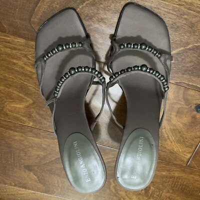 £10.52 • Buy ENZO ANGIOLINI Taupe Brown Satin Heels Stiletto Sandals Beads Crystals Shoes 5.5