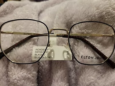 Elton John Academy Eyeglass Frames BLACK GOLD 51.0-19.0-140 • $59.95