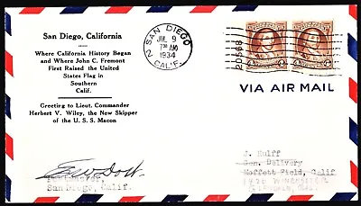 USS Macon Wiley Zeppelin Flight Cover San Diego July 9 1934 Hard Date Hulff Cach • $39.95