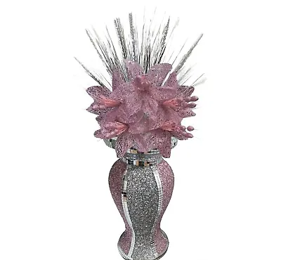 £26.99 • Buy Pink Silver Vase & Flowers Mosaic Crushed Crystal Romany Bling Decor 30cm💎
