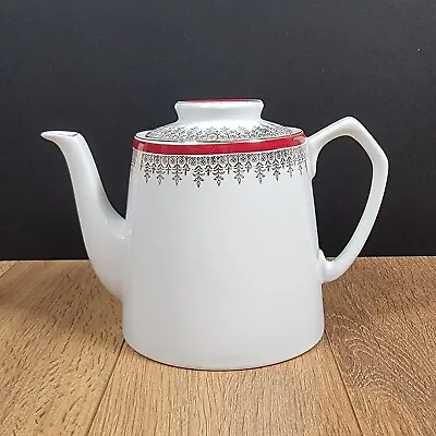 Vintage Alfred Meakin Glo-White Ironstone - White And Red Tea Pot • £17.99