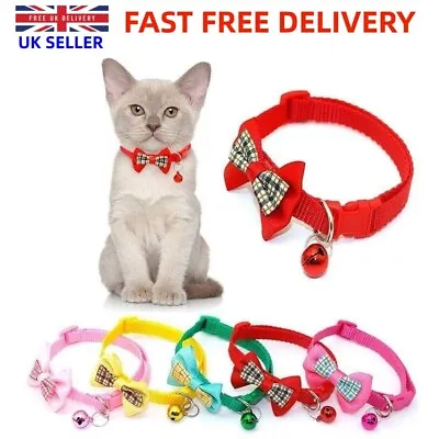 Bow Tie Adjustable Kitten Cat Collar Bell Necktie Bow-knot Small Pet Puppy UK • £0.99