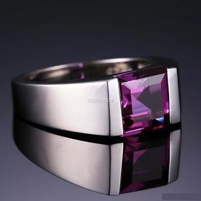 3 CT Emerald Cut Lab Created Amethyst Men's Wedding Ring 14K White Gold Plated • $148.19